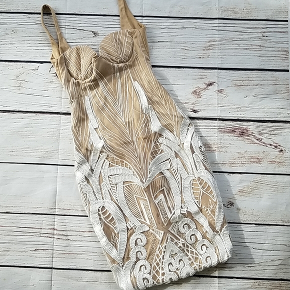 Katie May LA Dresses & Skirts - Katie May LA Embroidered Bodycon Cream Mini Dress